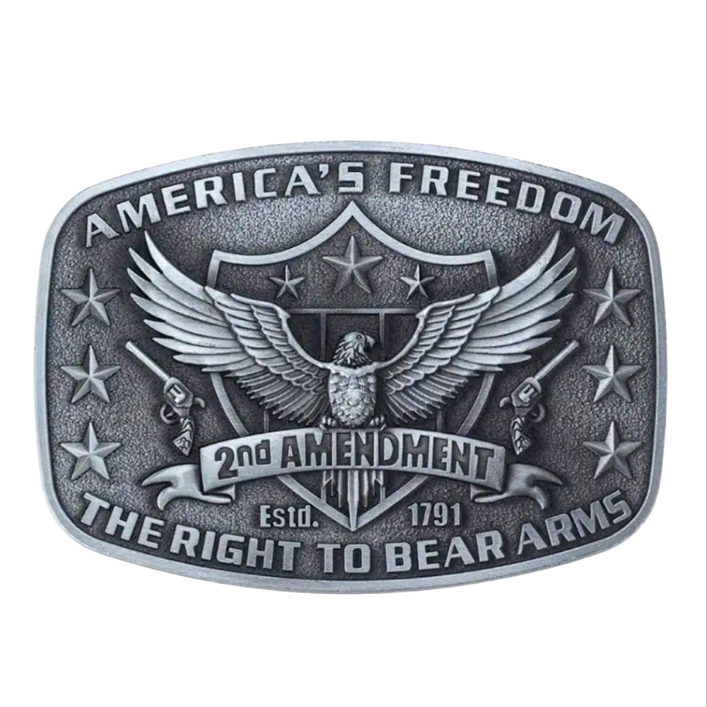 America’s Freedom 2nd Amendment Antiqued Silvertone Belt Buckle New!